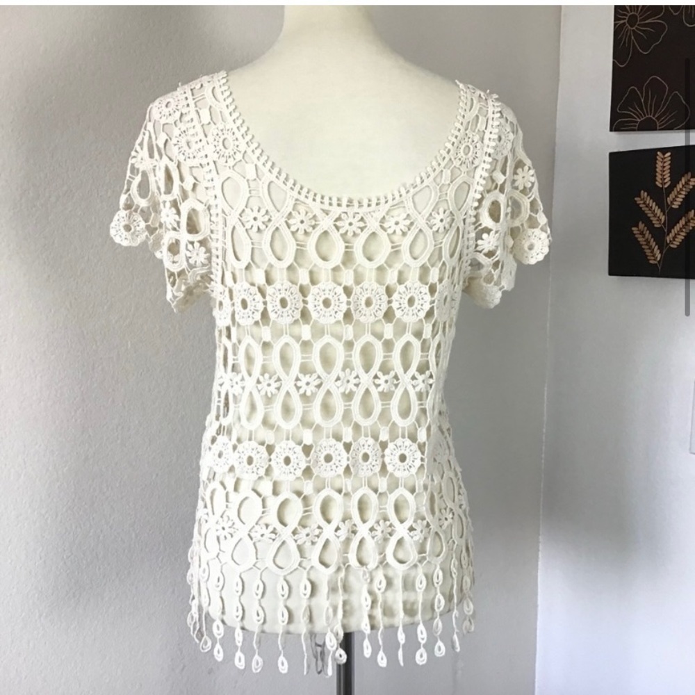 Crochet See trough Top Cream Size S - Picture 3 of 6